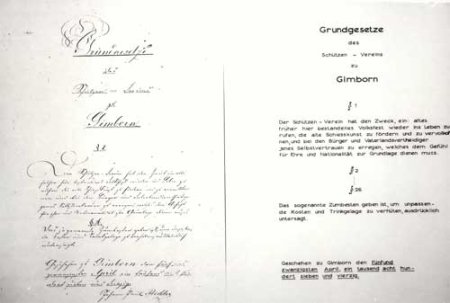 "Grundgesetze des Schützen-Vereins zu Gimborn", die Satzung von 1847